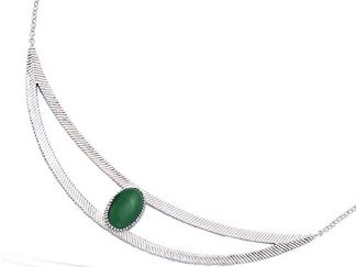 collier argent croissant verre verte