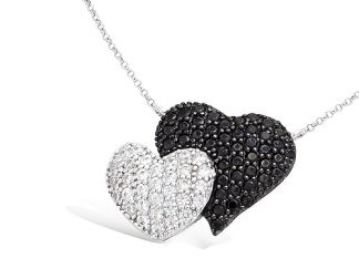 Collier double coeur noirs blancs