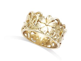 Bague or large motif fleurie